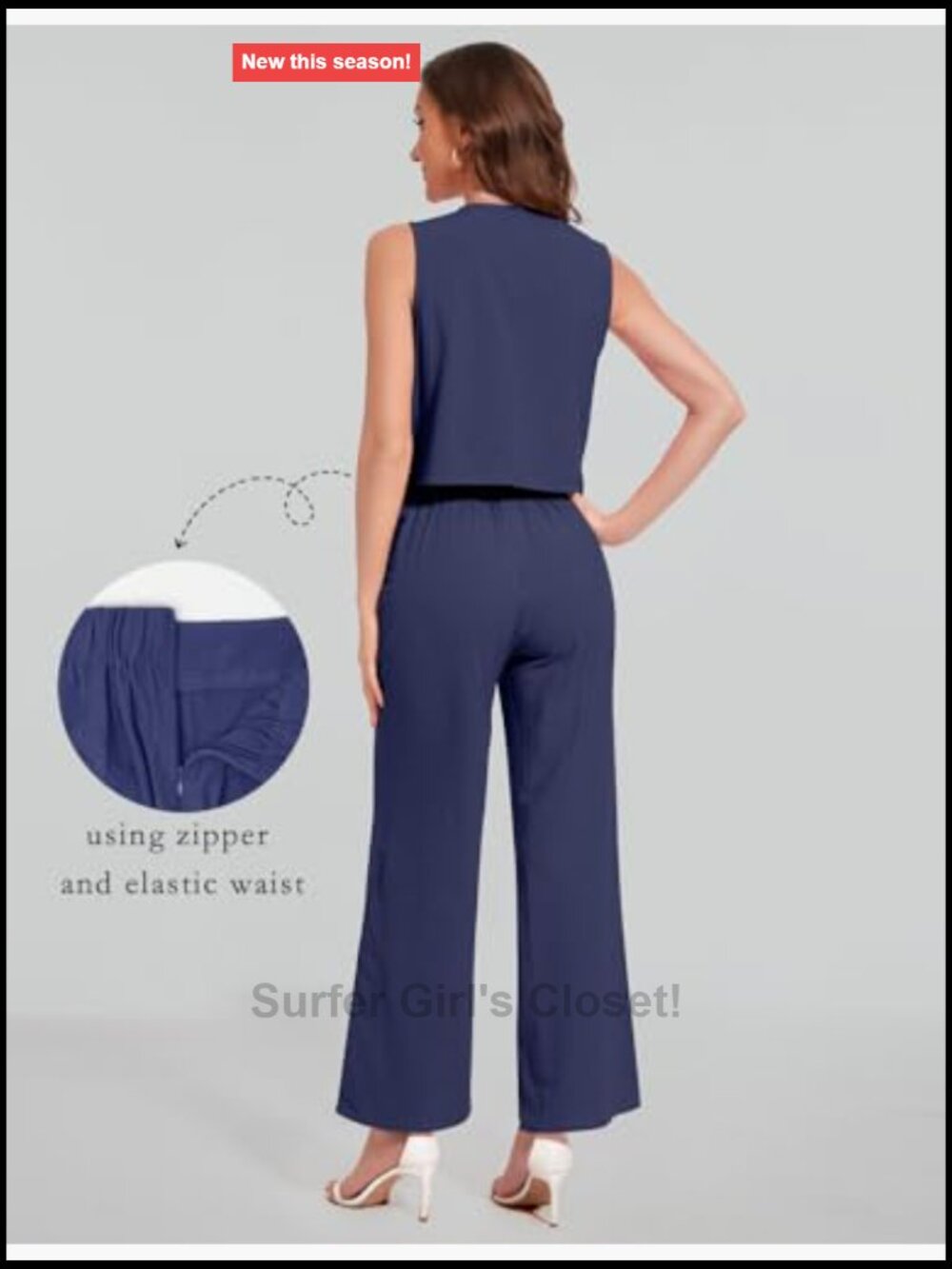 Women's 2 Piece Sleeveless Button Down Top & Wide Leg Pants Set - Picture 2 of 7